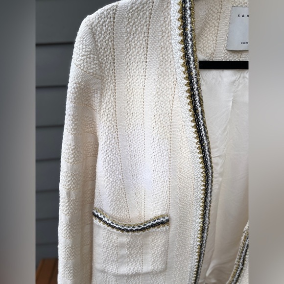 Sandro Adeline Tweed Jacket Cardigan Metallic Trim Preppy | Ecru | FR 36 US 4-6 - Picture 13 of 16